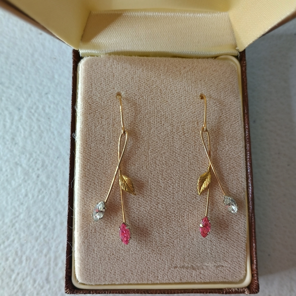 Krementz Vintage Crystal & Pink Drop Earrings